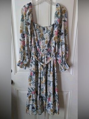 Simplee Apparel Floral Smocked Maxi Dress in White, Pink, Blue, Green, Mustard